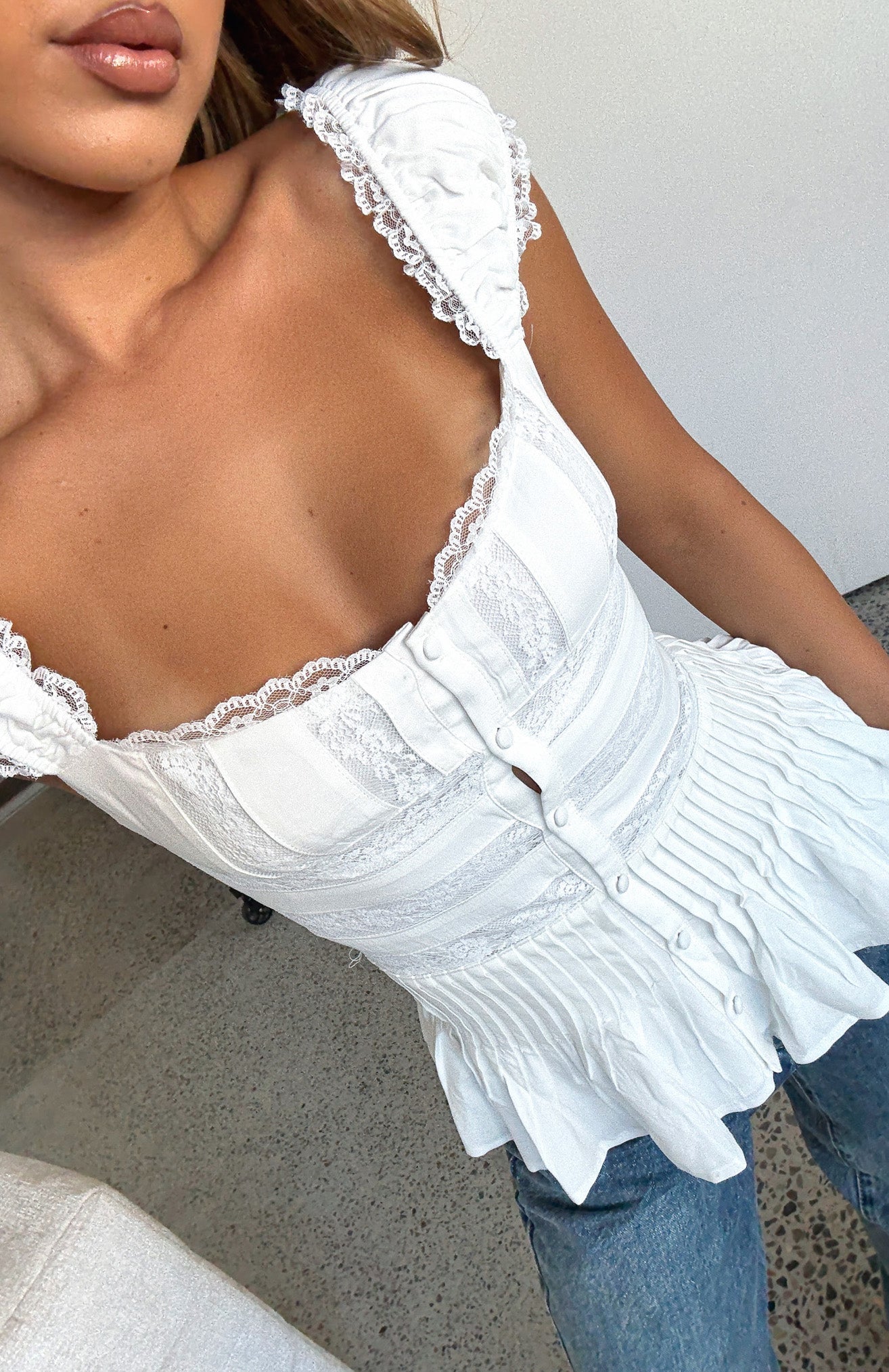 White Fox Girl In The Mirror Top White