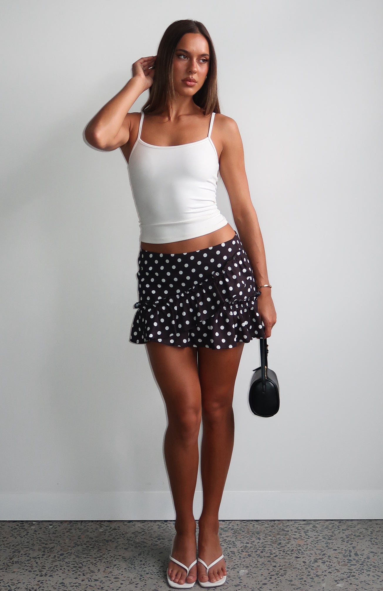 White Fox Girly Thoughts Mini Skirt Black Polka Dot