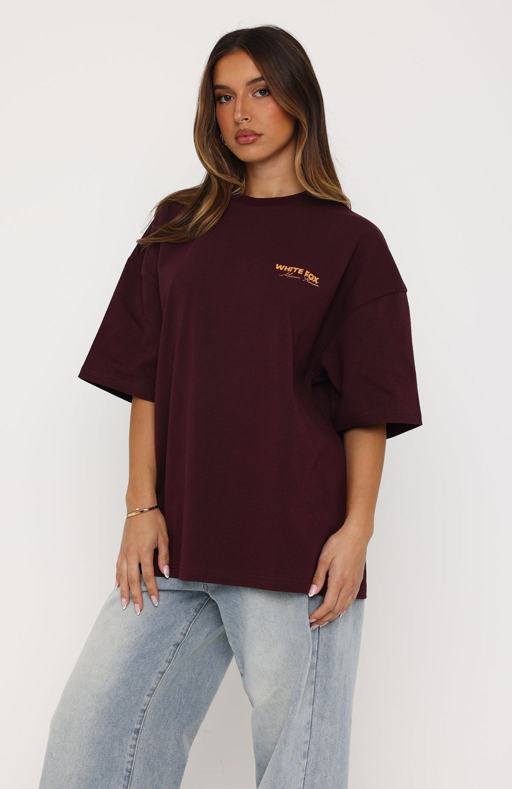 White Fox Give It Time Oversized Tee Plum