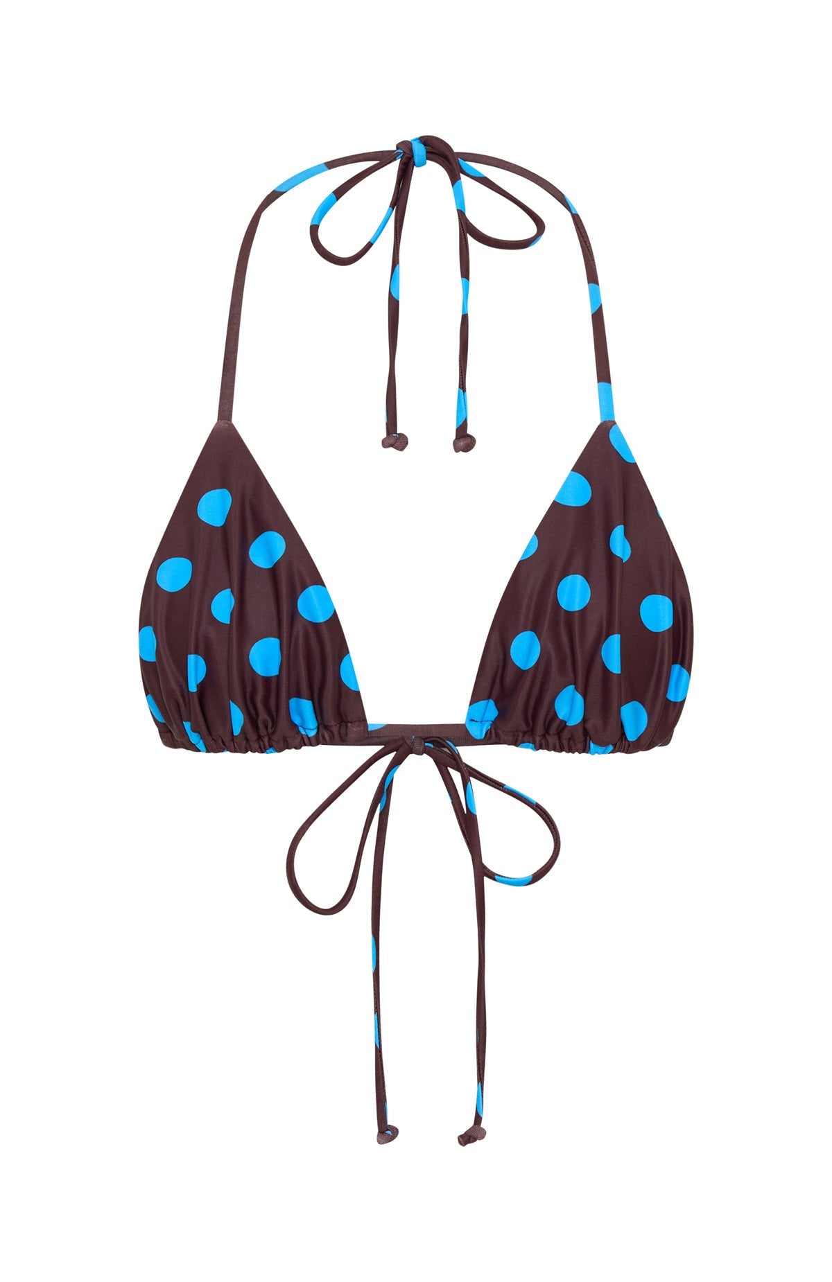 White Fox Golden Hour Bikini Top Cocoa Blue Polka Dot