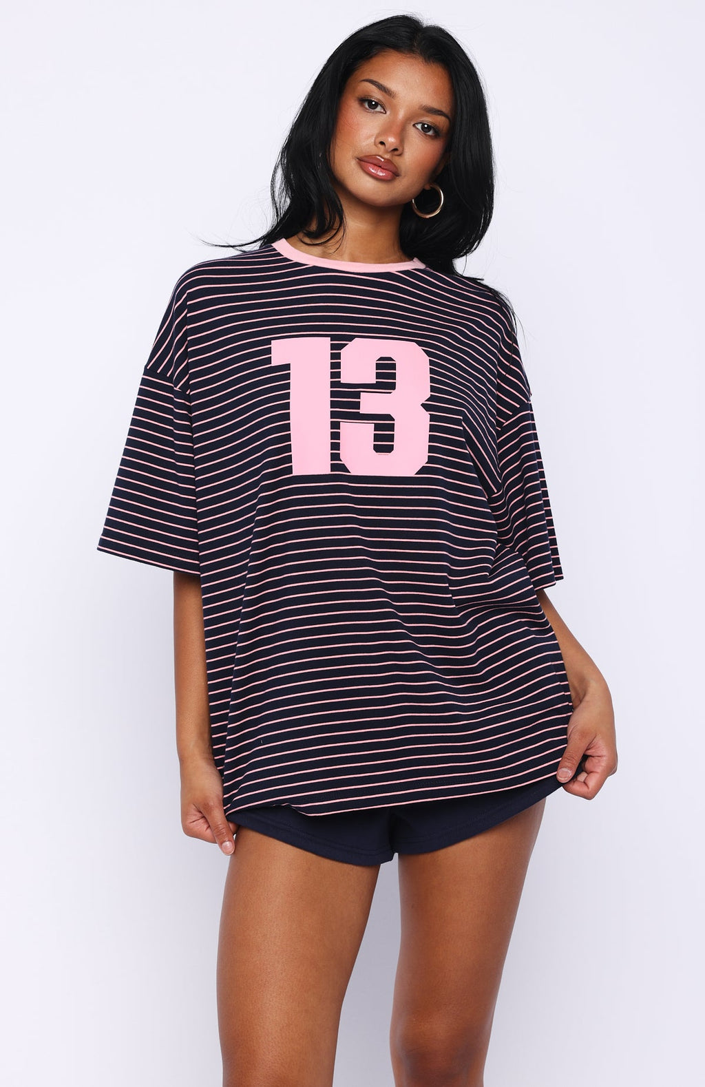 White Fox Good Old Days Oversized Tee Pink / Navy Stripe