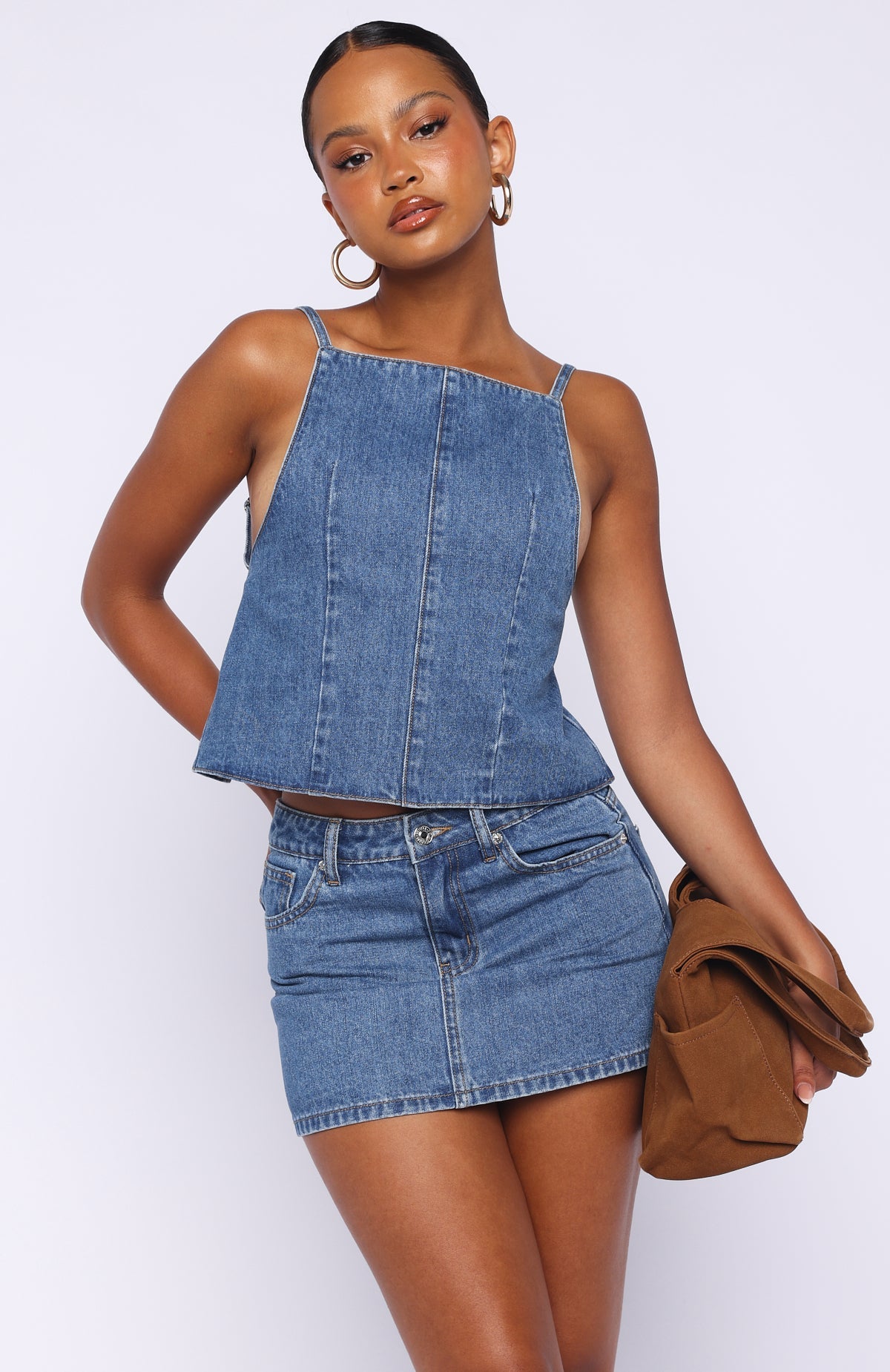 White Fox Happiness Is Key Denim Top Admiral Blue