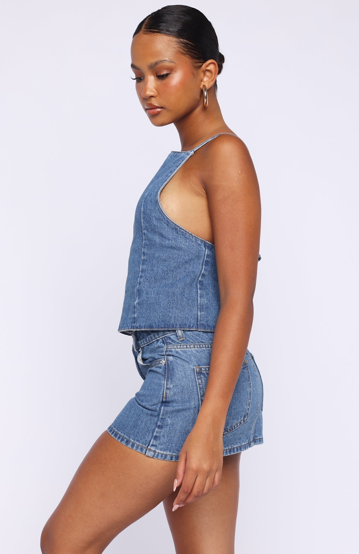 White Fox Happiness Is Key Denim Top Admiral Blue