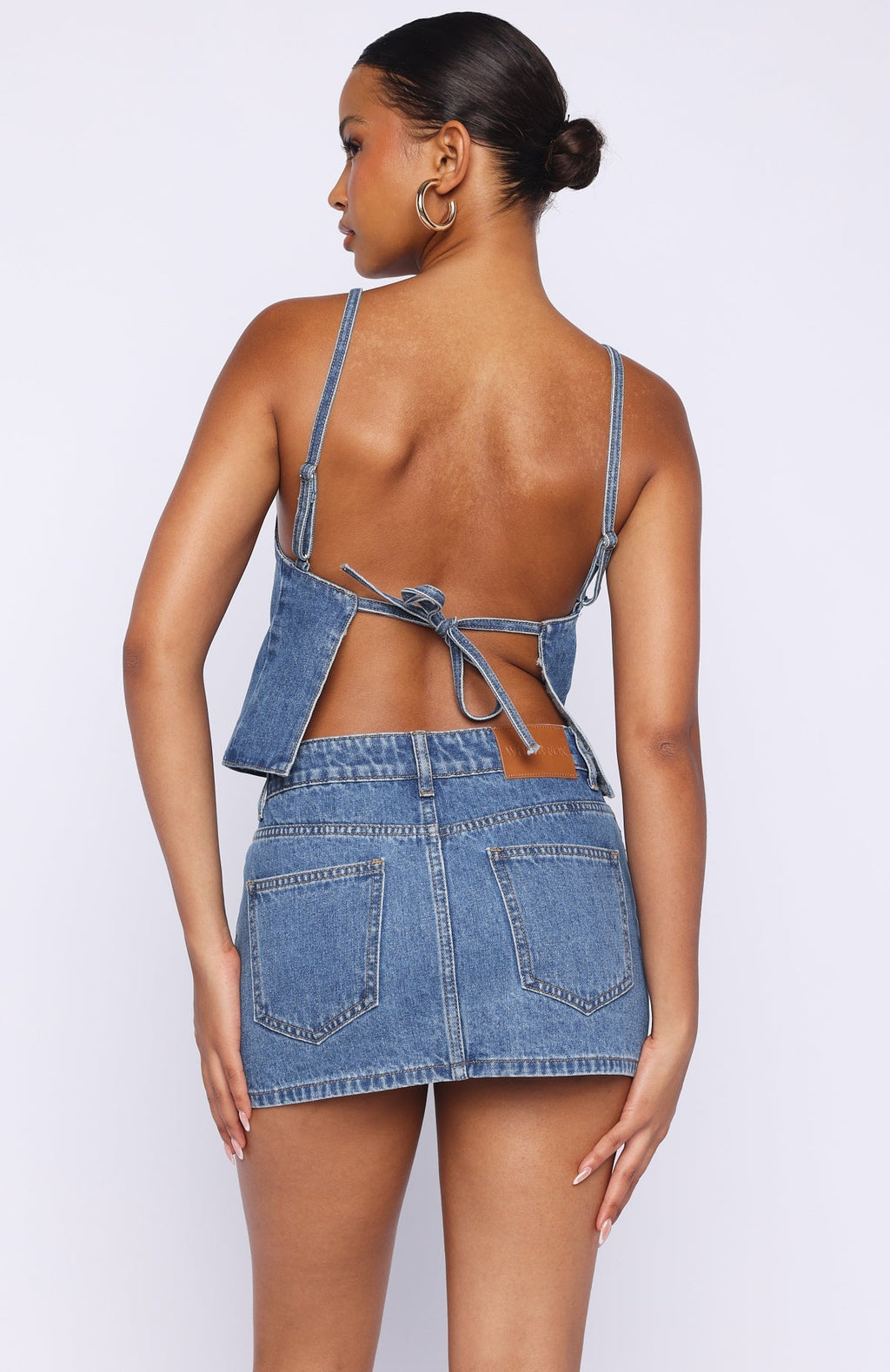 White Fox Happiness Is Key Mid Rise Denim Mini Skirt Admiral Blue