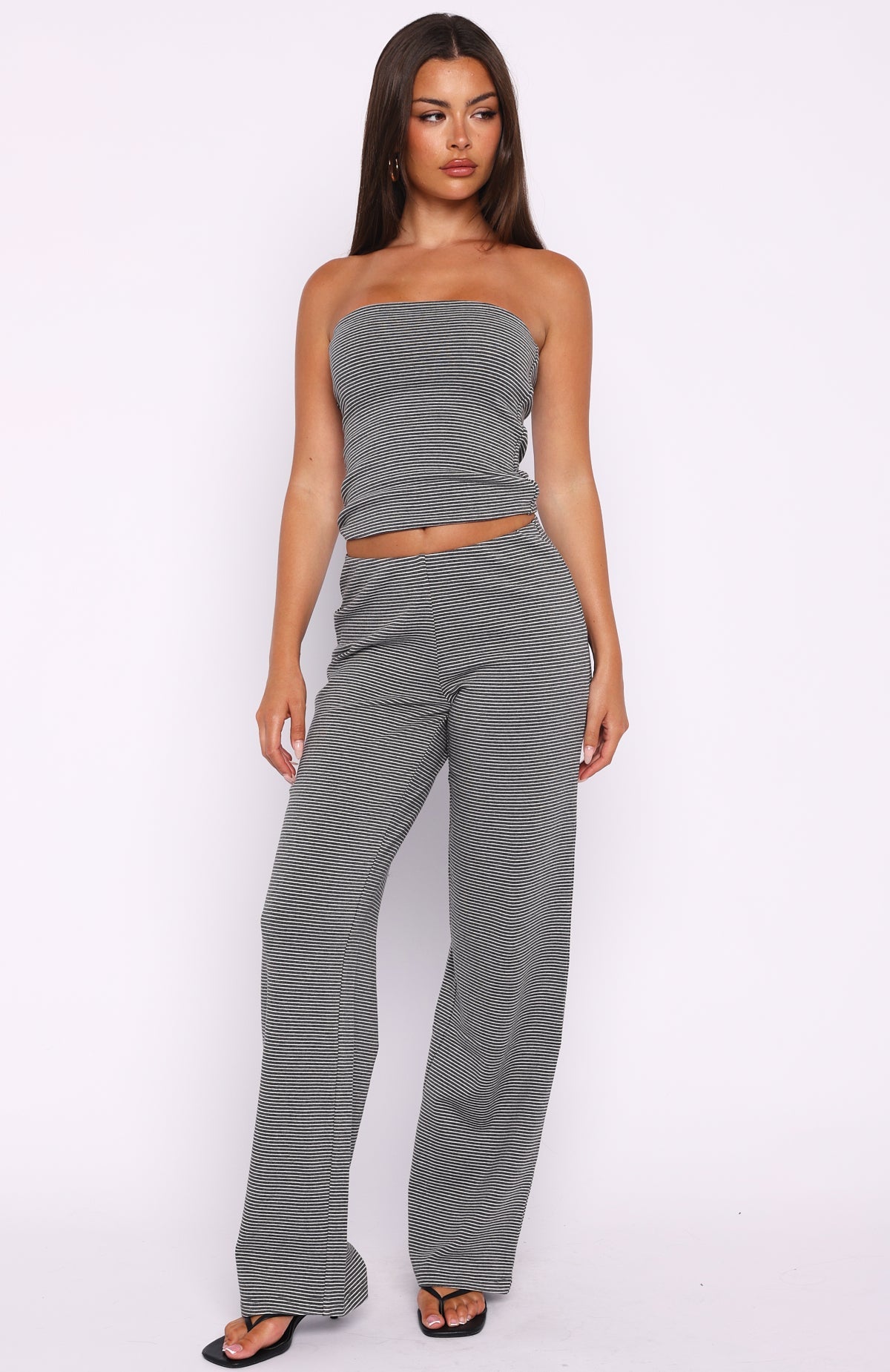 White Fox Happy It Happened Strapless Top Grey/White Stripe