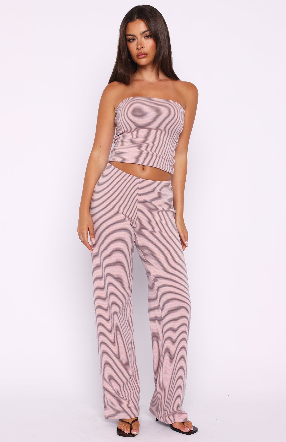 White Fox Happy It Happened Strapless Top Pink/Blue Stripe