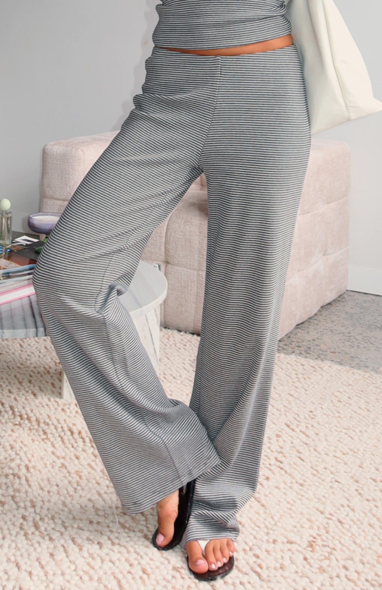 White Fox Happy It Happened Pants Grey/White Stripe