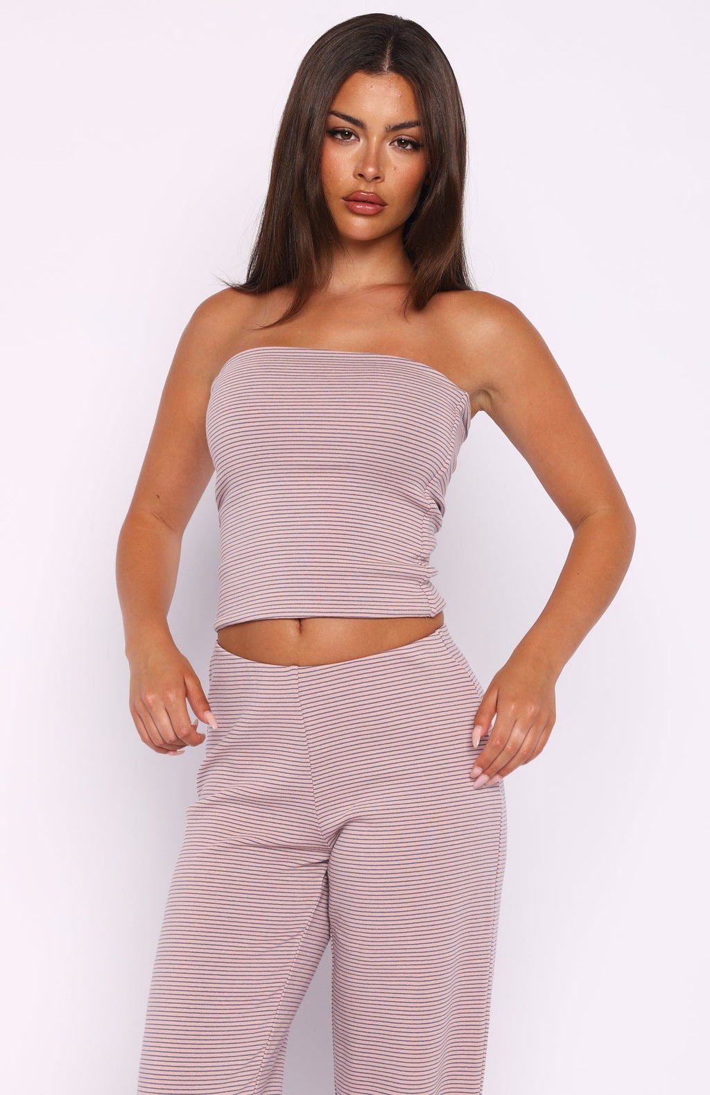 White Fox Happy It Happened Strapless Top Pink/Blue Stripe