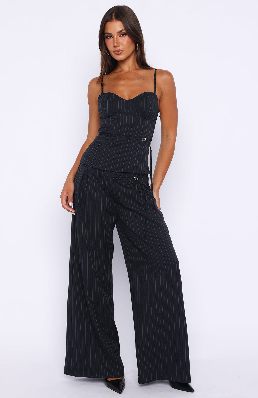 White Fox High Line Pants Navy Pinstripe
