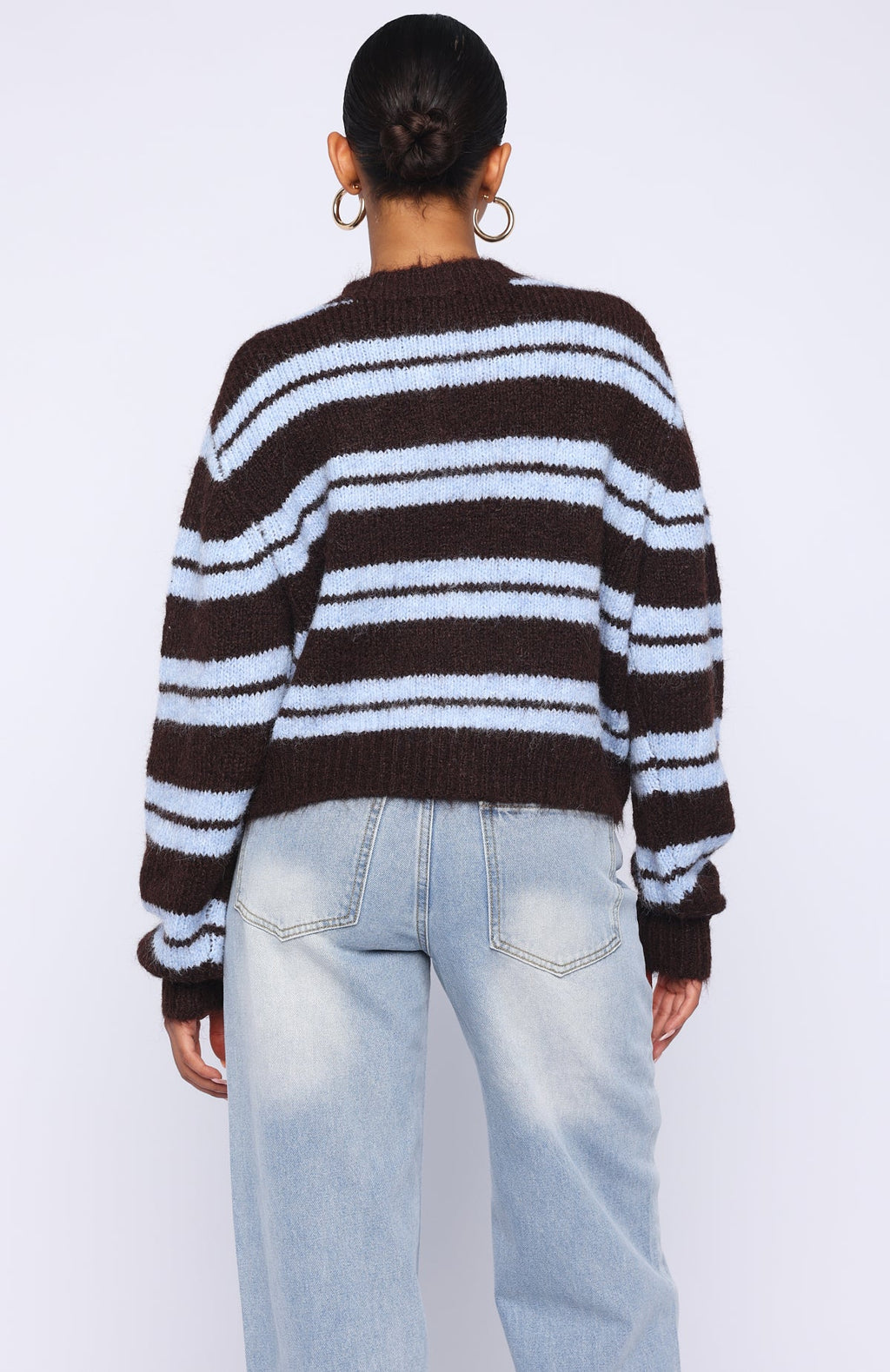 White Fox Ice Bae Stripe Knit Cardigan Blueberry Chocolate Stripe