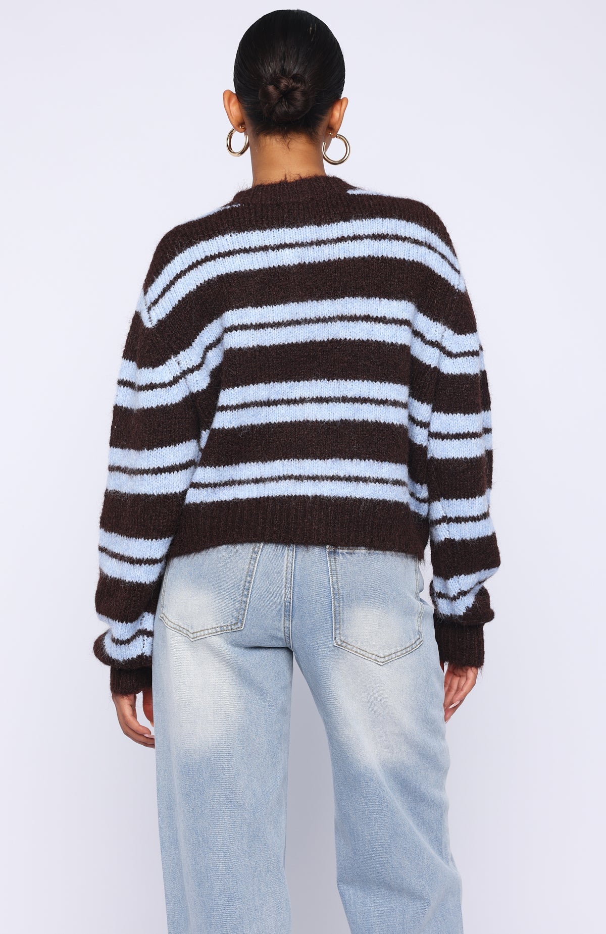 White Fox Ice Bae Stripe Knit Cardigan Blueberry Chocolate Stripe