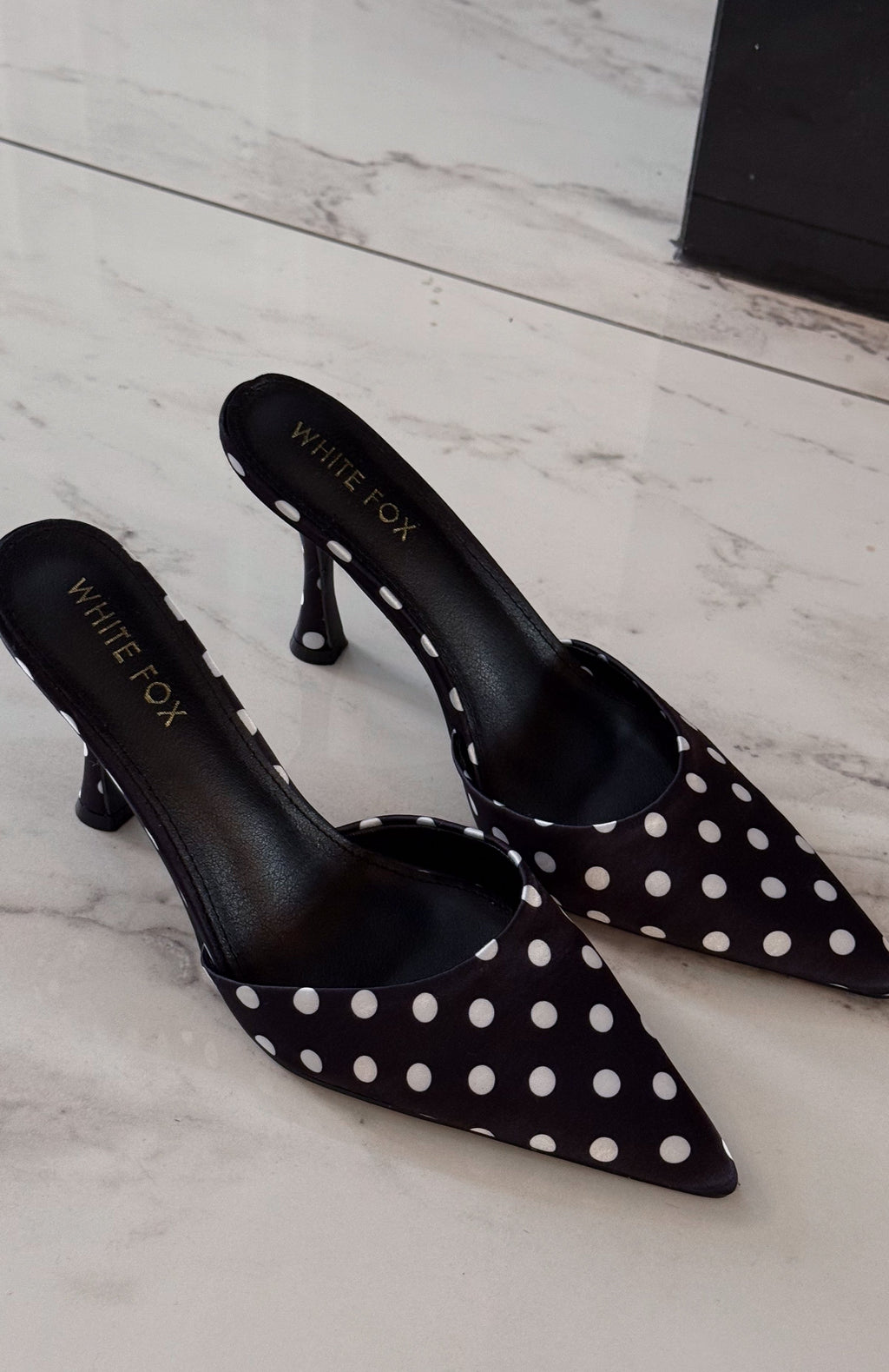 White Fox Iskra Mules Black Polka Dot