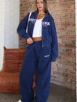 White Fox Just For Now Fleece Wide Leg Sweatpants Navy