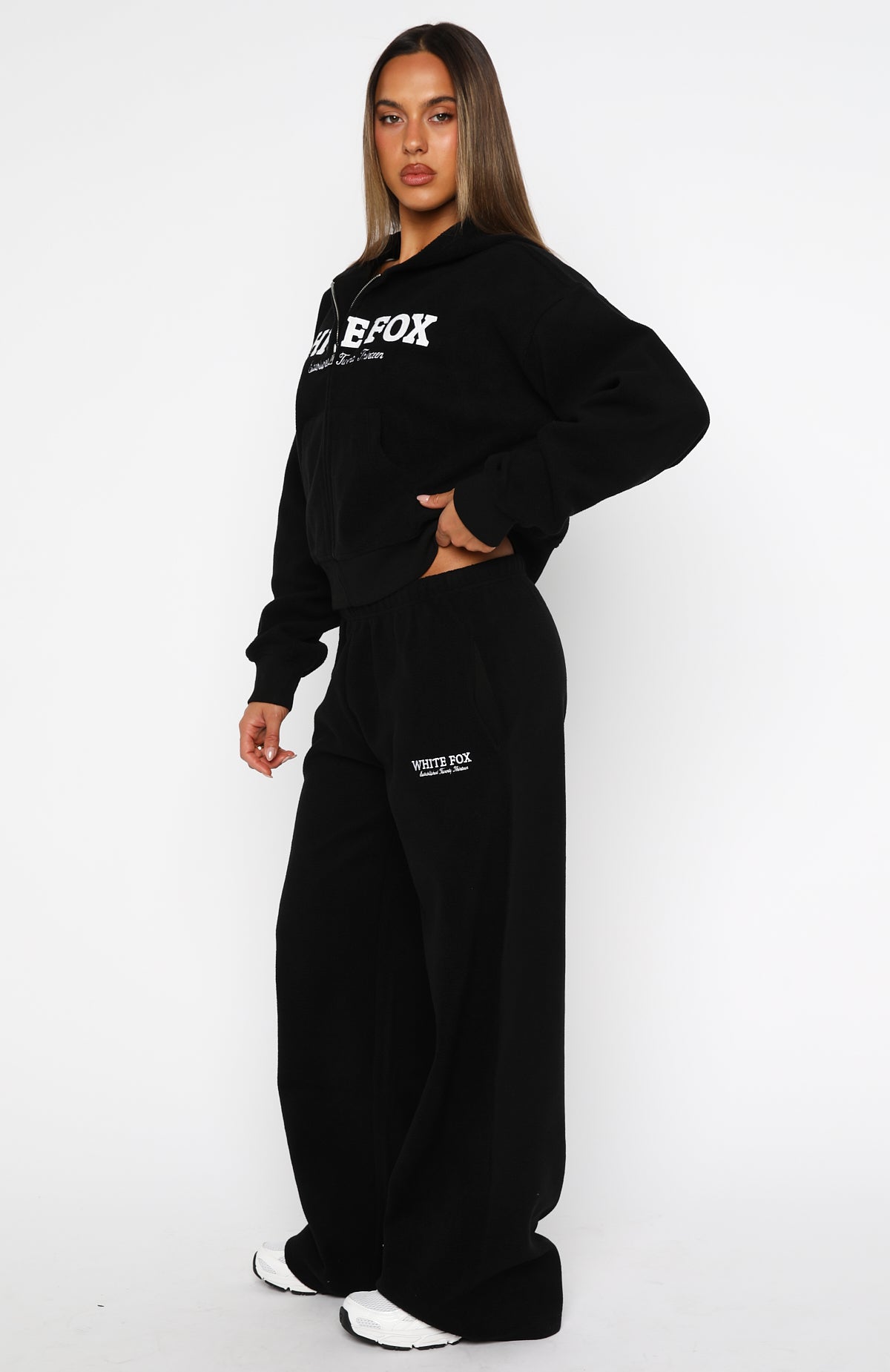 White Fox Just For Now Fleece Wide Leg Sweatpants Black