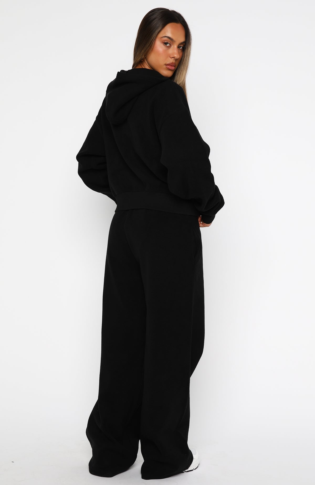 White Fox Just For Now Fleece Wide Leg Sweatpants Black