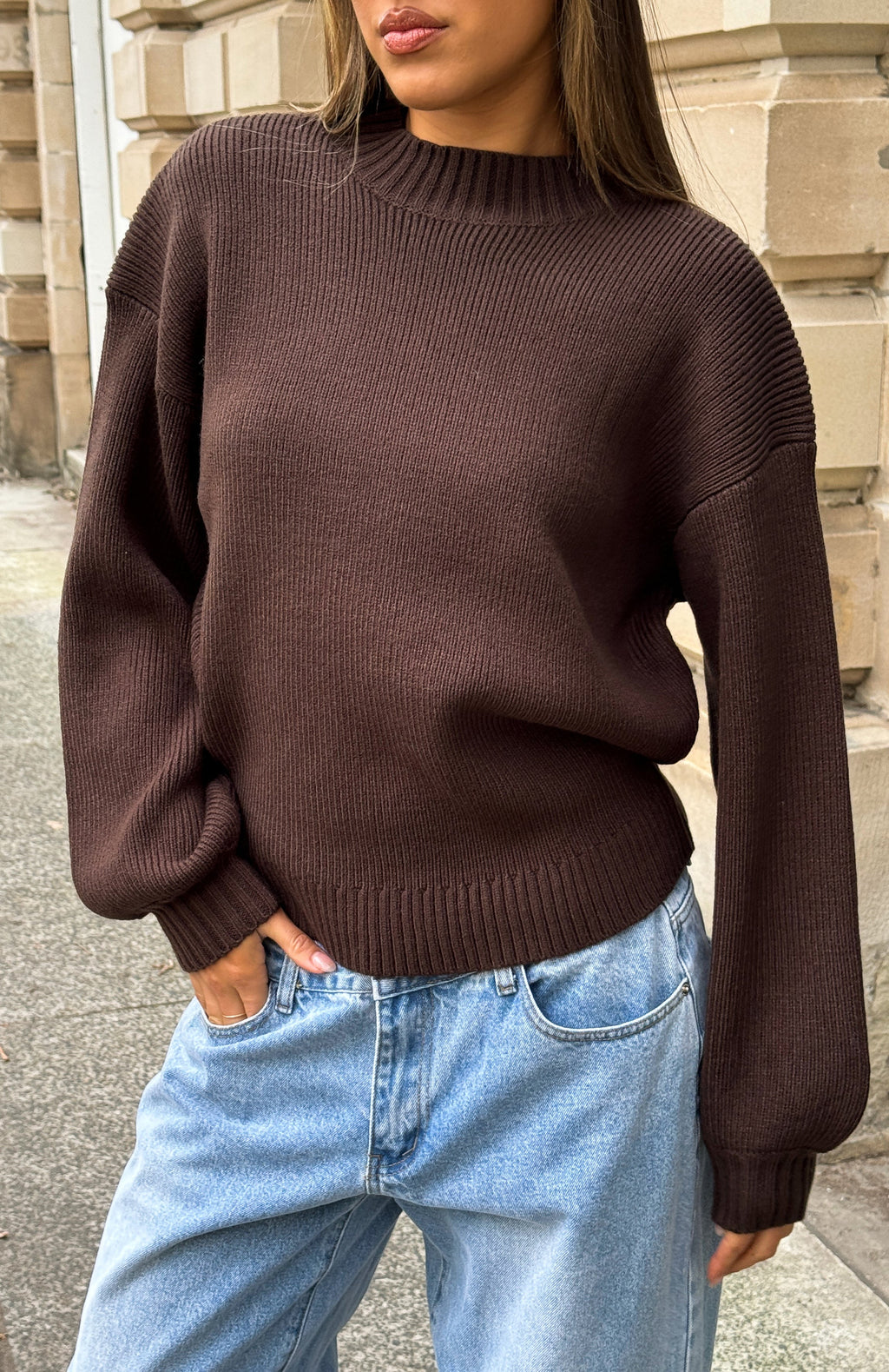 White Fox Keep It Classic Knit Sweater Chocolate