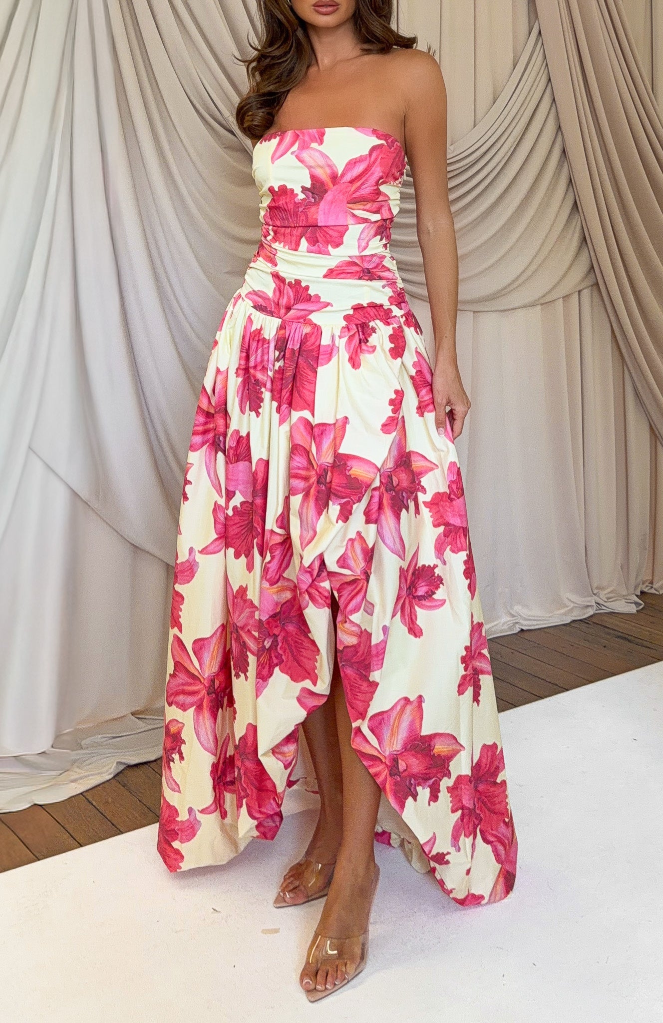 White Fox Keep My Promise Strapless Maxi Dress Siena Bloom