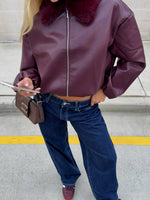 White Fox No Competition PU Bomber Jacket Burgundy