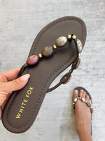 White Fox Kira Beaded Thong Sandals Chocolate