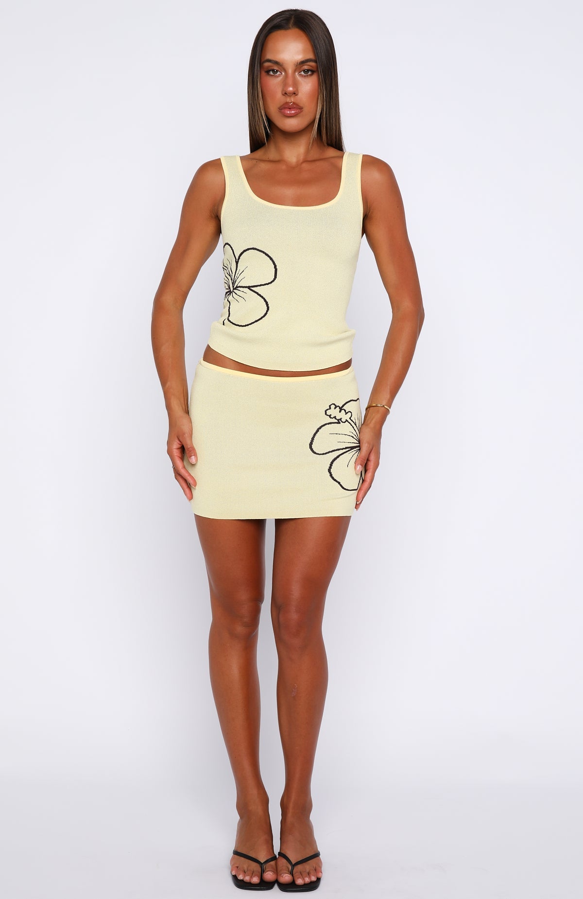 White Fox Kiss Me Later Knit Mini Skirt Lemon