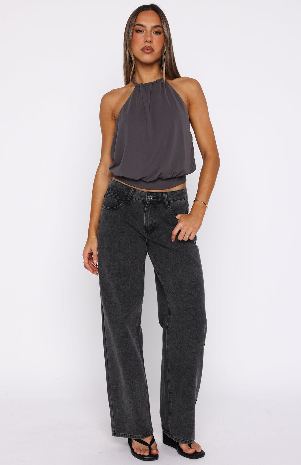 White Fox Last Time For Real Halter Top Charcoal