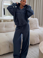 White Fox Leave Me Out Of It Waffle Wide Leg Sweatpants Navy