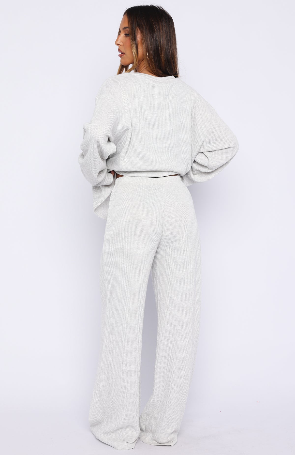 White Fox Leave Me Out Of It Waffle Wide Leg Sweatpants Grey Marle