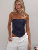 White Fox Let It Go Strapless Bustier Navy Polka Dot