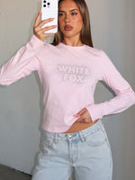 White Fox Let's Get Going Relaxed Long Sleeve Baby Tee Pink
