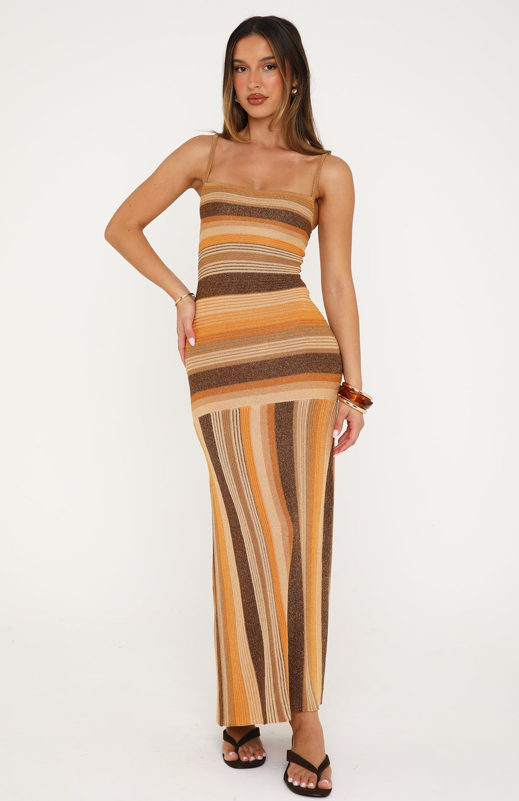 White Fox Linear Heat Knit Maxi Dress Honey Love