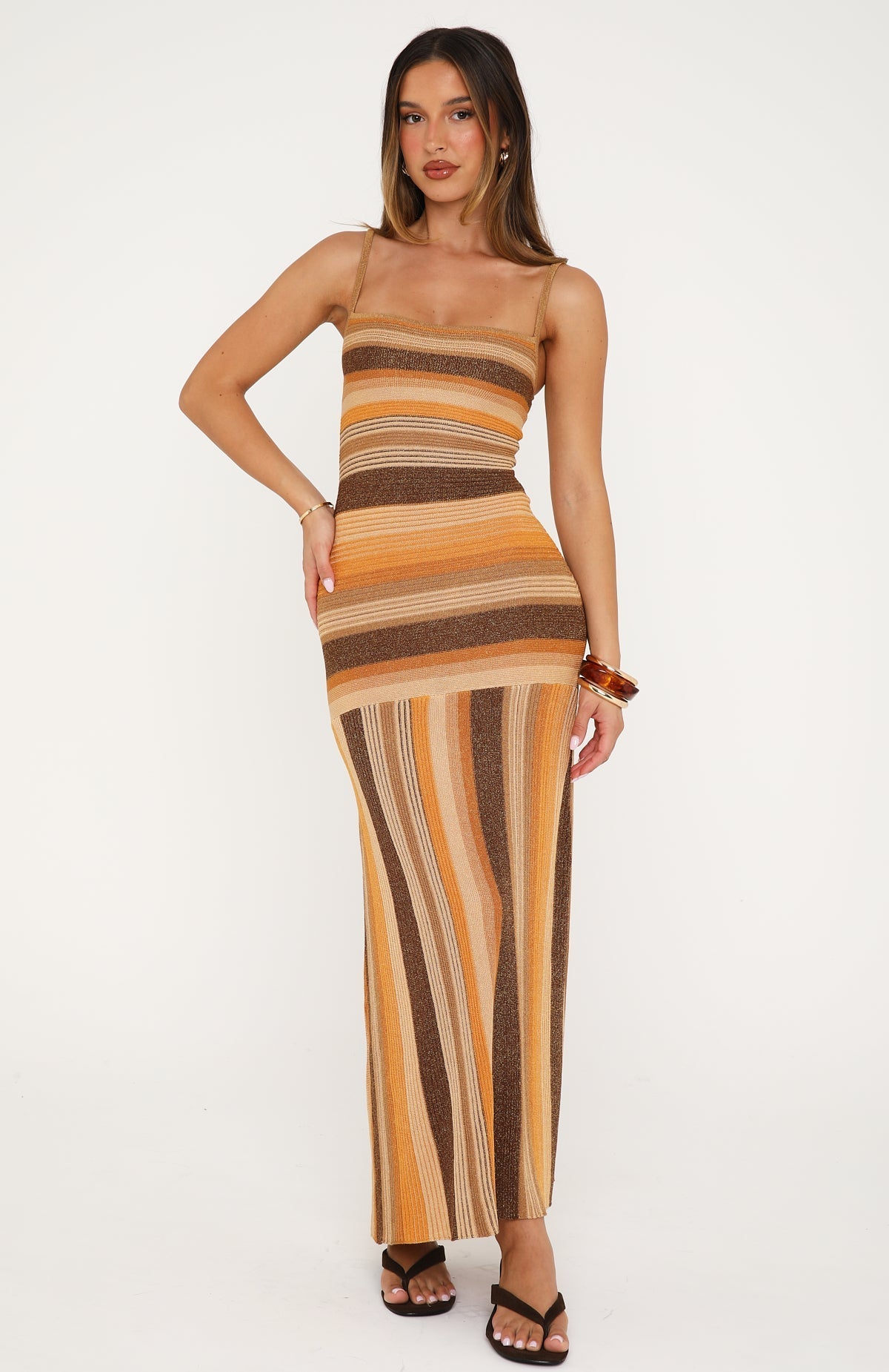 White Fox Linear Heat Knit Maxi Dress Honey Love