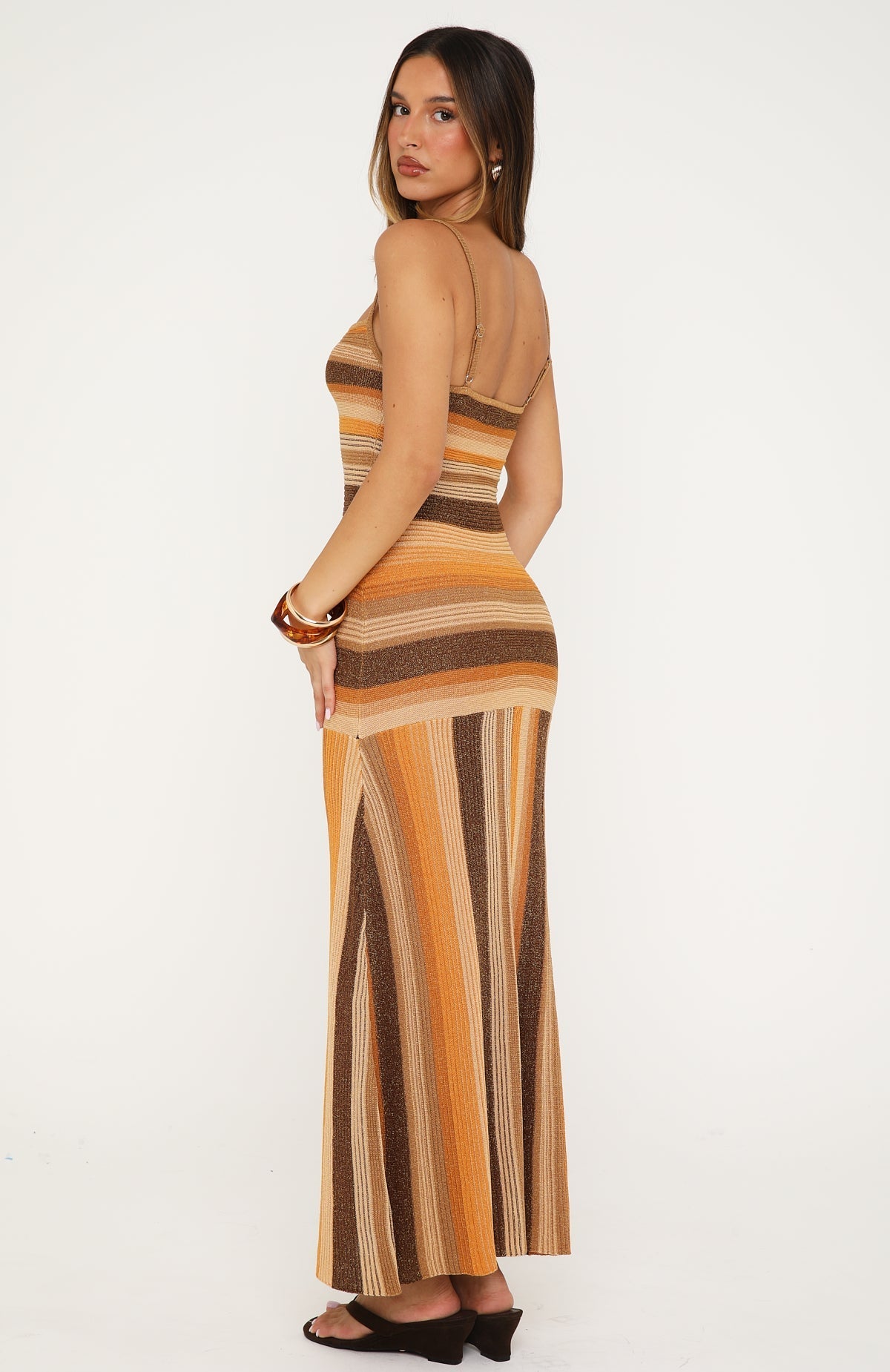 White Fox Linear Heat Knit Maxi Dress Honey Love