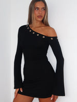White Fox Live Loud Long Sleeve Mini Dress Black