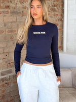 White Fox Love Addiction Long Sleeve Baby Tee Navy