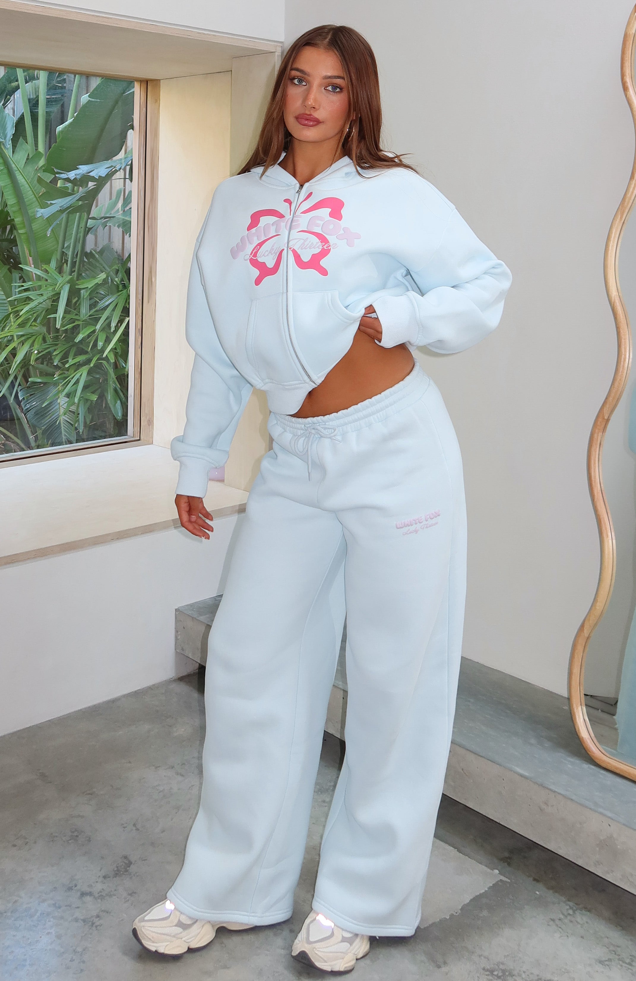 White Fox Lucky Thirteen Audrina Wide Leg Sweatpants Blue