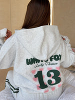 White Fox Lucky Thirteen Charise Zip Front Hoodie Grey Marle