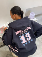 White Fox Lucky Thirteen Charise Zip Front Hoodie Navy