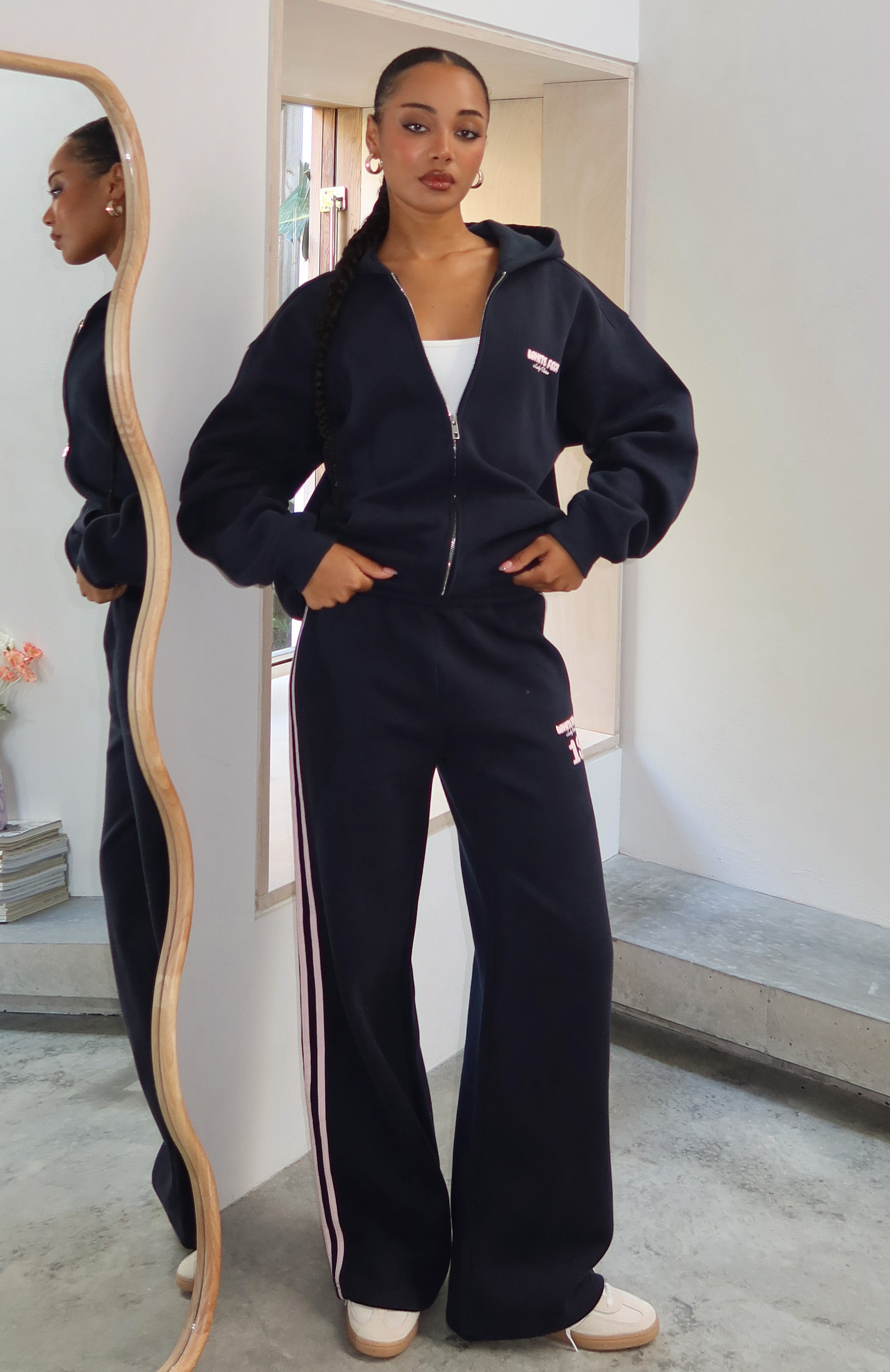 White Fox Lucky Thirteen Charise Wide Leg Sweatpants Navy