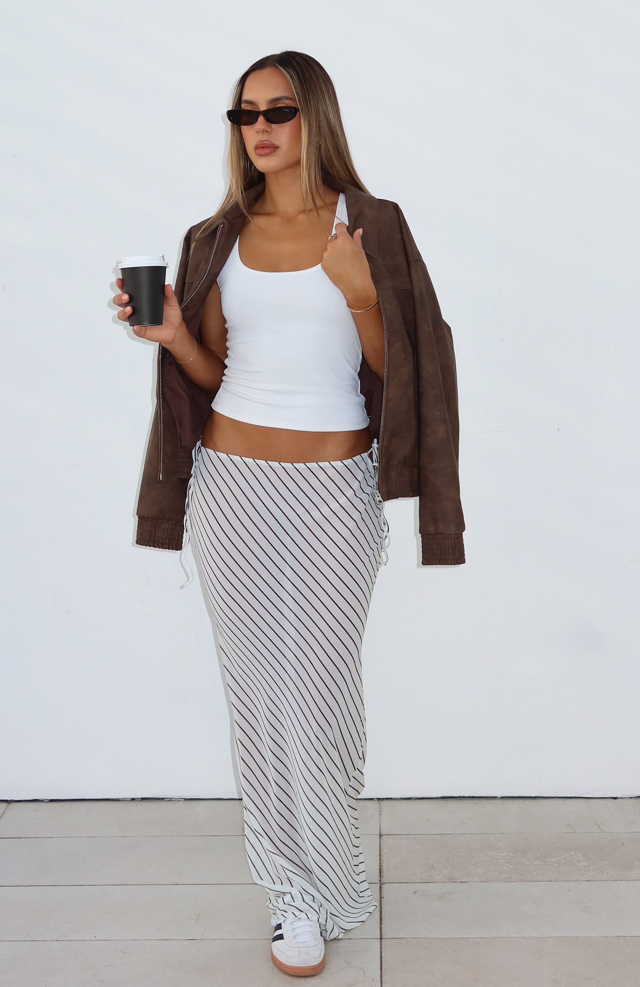White Fox Luminous Maxi Skirt Cream/Choc Stripe