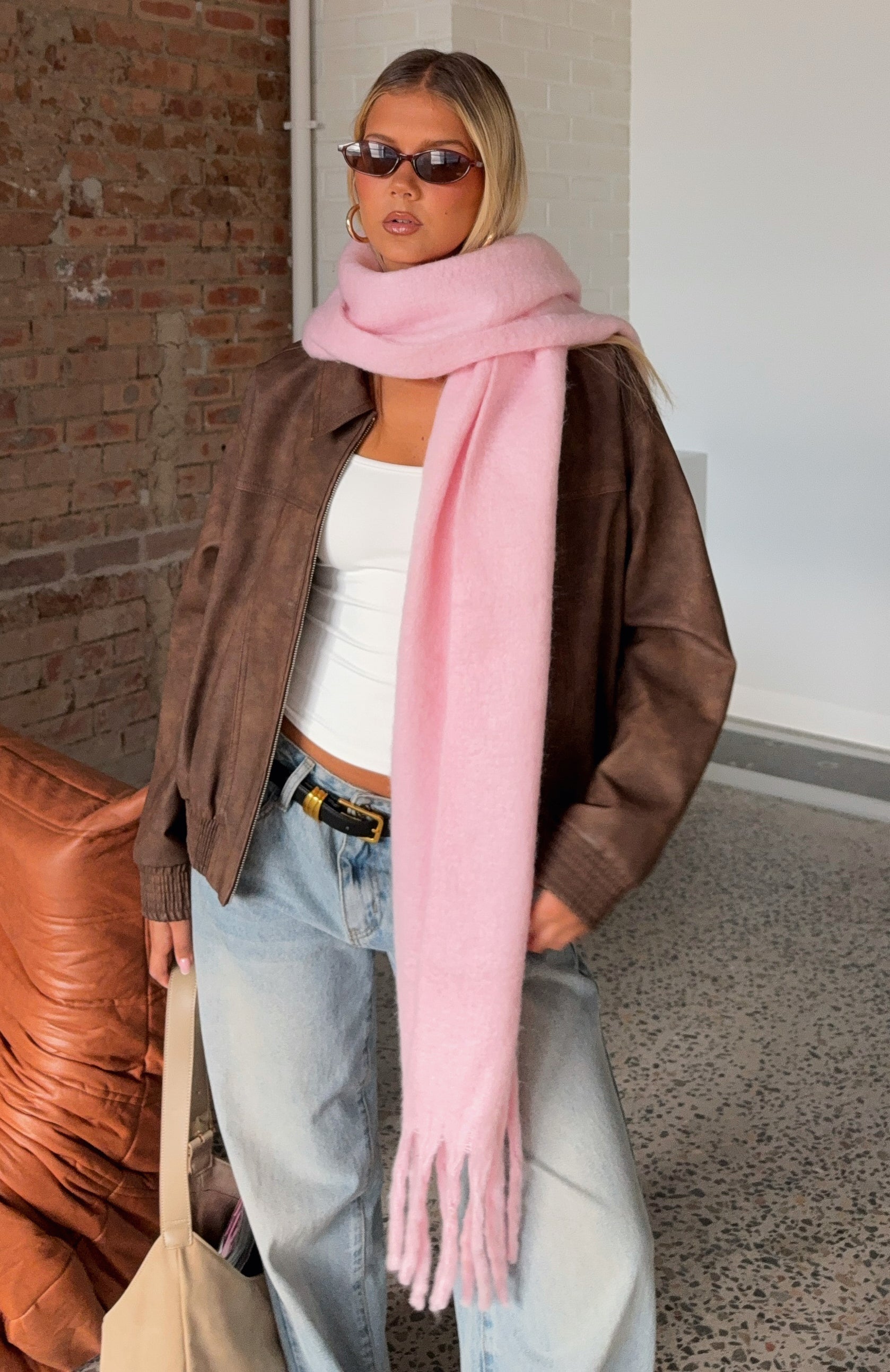 White Fox Luna Scarf Baby Pink