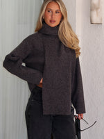 White Fox Luxe Layers Knit Sweater Charcoal