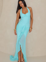 White Fox Main Character Energy Mesh Maxi Dress Aqua