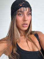 White Fox Maja Crochet Hat Black