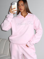 White Fox Make It Or Break It Quarter Zip Sweater Pink