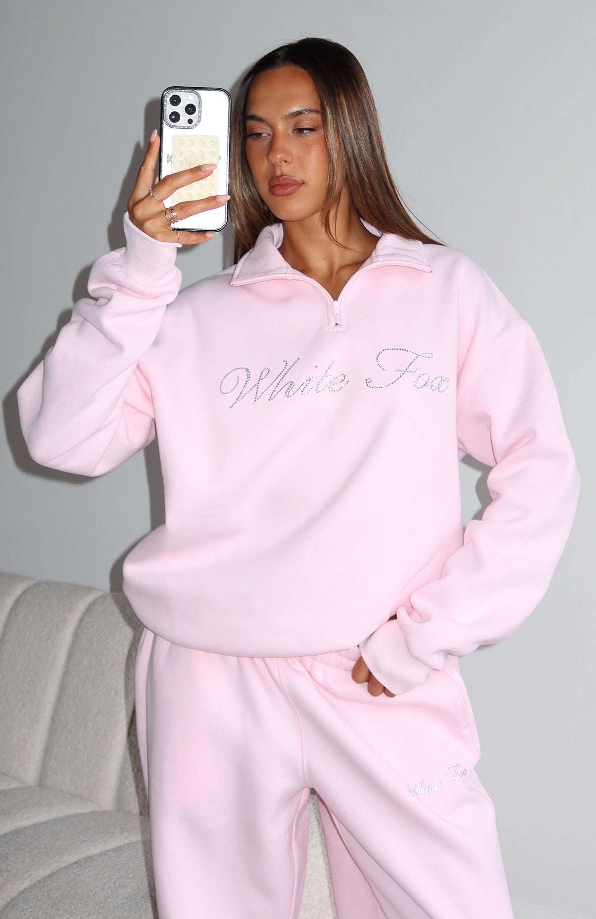White Fox Make It Or Break It Quarter Zip Sweater Pink