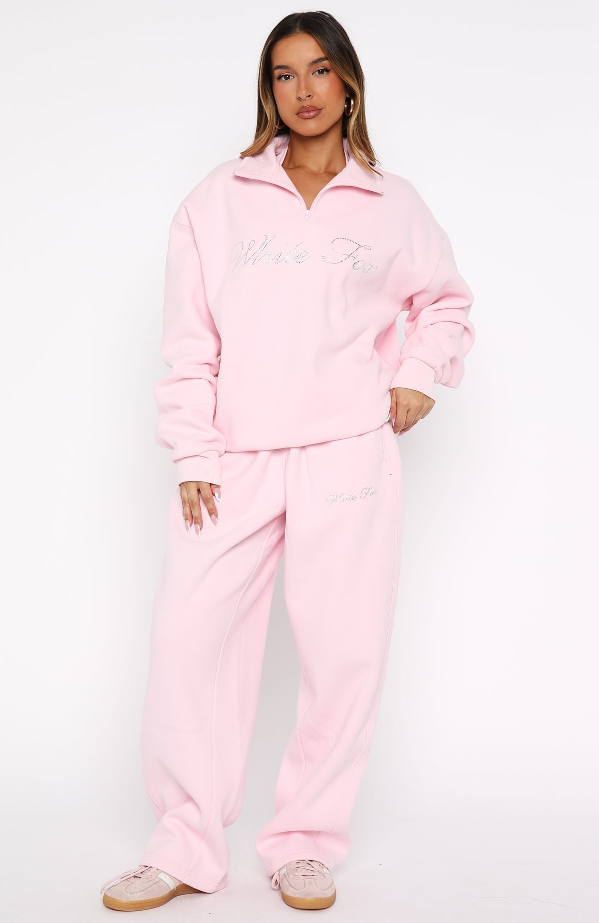 White Fox Make It Or Break It Quarter Zip Sweater Pink