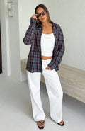 White Fox Might Be Time Button Up Shirt Blue/Chocolate