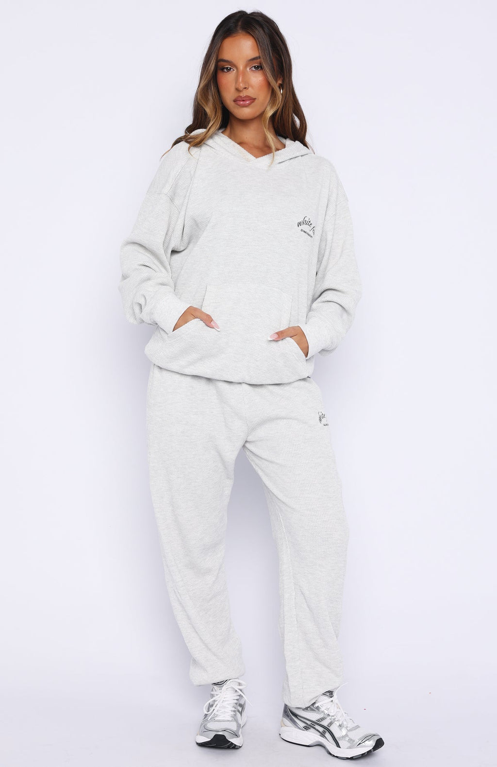 White Fox Moving Out Waffle Oversized Hoodie Light Grey Marle