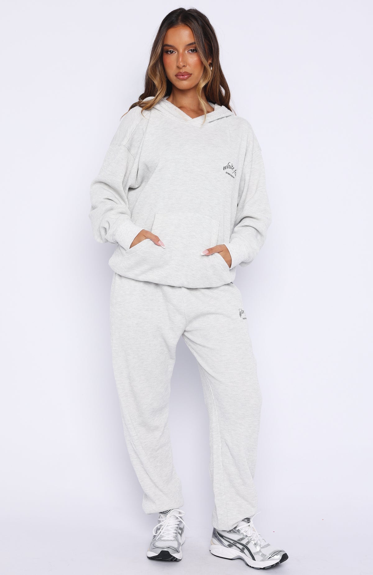 White Fox Moving Out Waffle Sweatpants Light Grey Marle