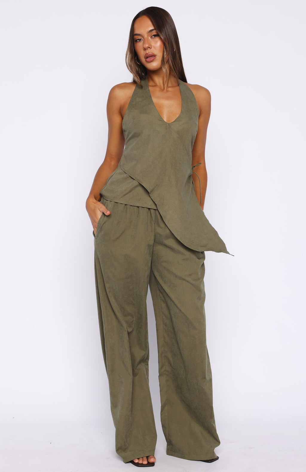 White Fox Mystic Mist Halter Top Olive